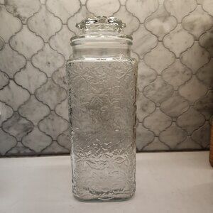 Princess House Fantasia Large Canister & Lid #530 Poinsettia Canister Jar Vtg